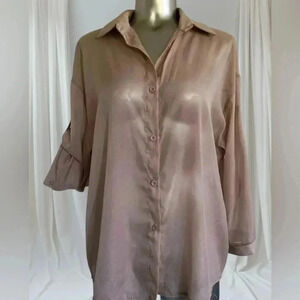 ✅Women’s Sheer  Nude Pink Oversized Blouse